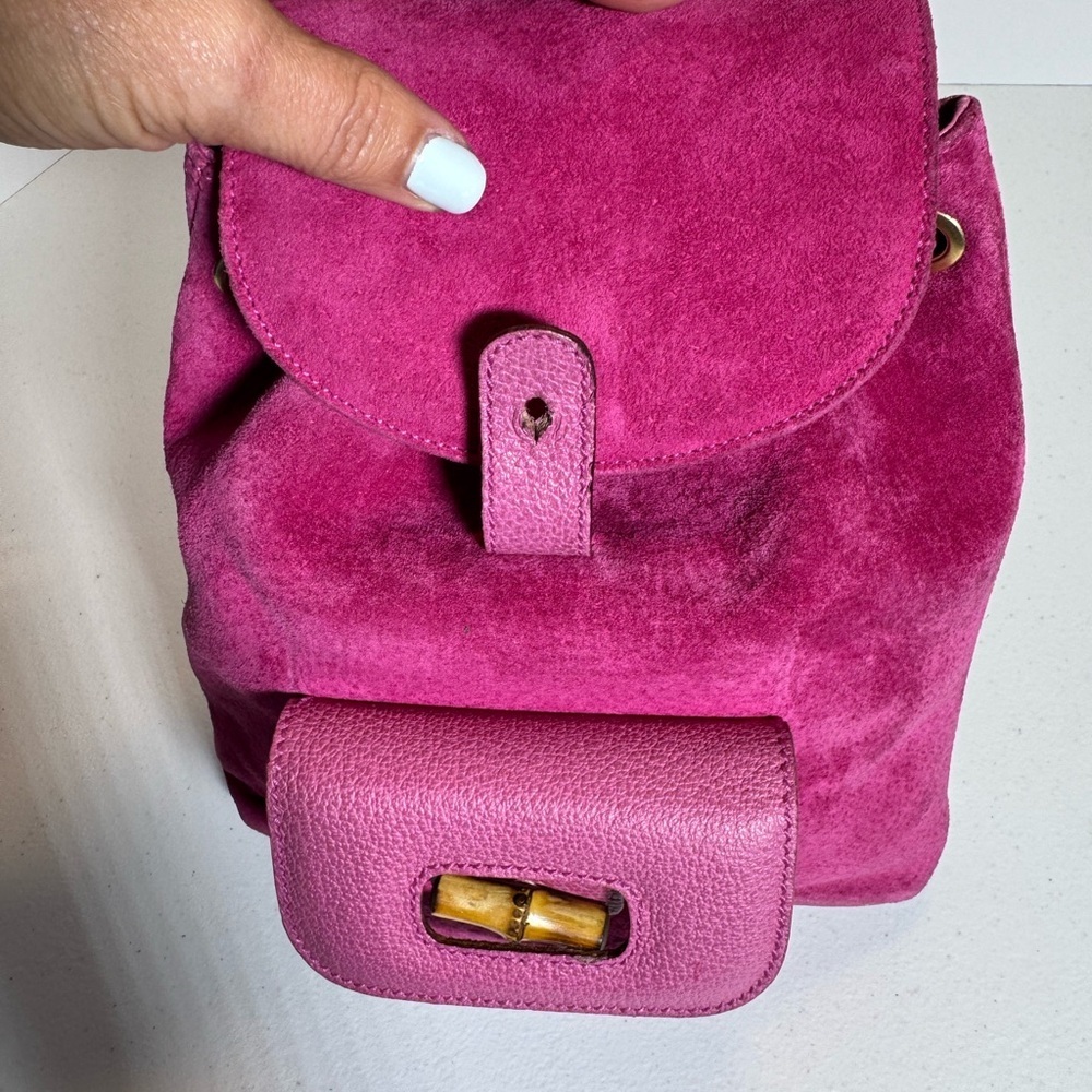 Pink Suede Gucci Bamboo Backpack - Picture 7 of 16